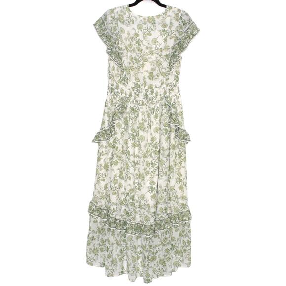 Max Studio Floral Ruffle Midi Dress Green & White Size Large - Picture 5 of 8